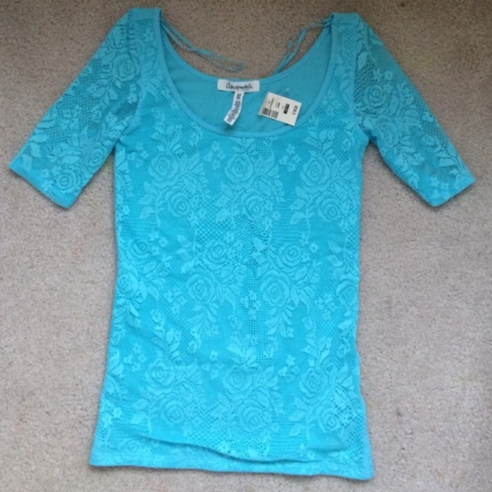 Turquoise raglan lace top (lined) Aeropostale